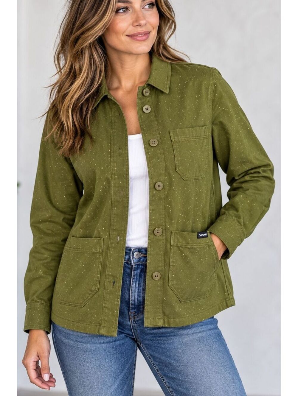 DAKINE Women's Olive Green Button Up Utility Shacket Overshirt XS  NWOT